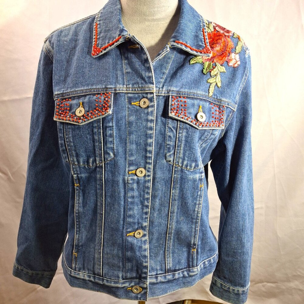 Embellished Denim Jacket Beads Floral Appliques